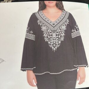 Chelsea & Theodore ribbon detail light cotton blouse w flared sleeves